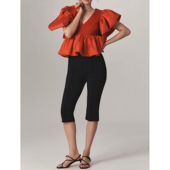 Anthropologie Sunday In Brooklyn Red Short Sleeve Babydoll Blouse Size M - Picture 3 of 6